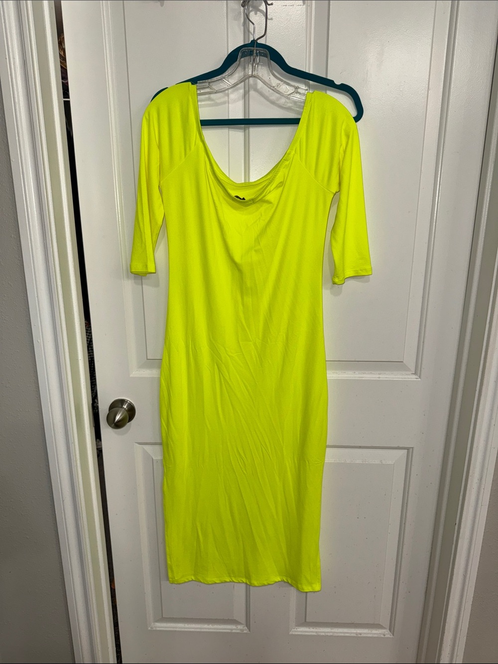 Fashion Nova Neon Yellow Scoop Neck Midi Dress